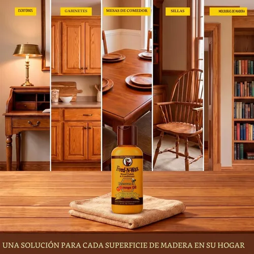 Vista 4 de Howard Products Cera de abejas para abrillantar y acondicionar madera, Feed-N-Wax para muebles de madera, 133 ml, Naranja