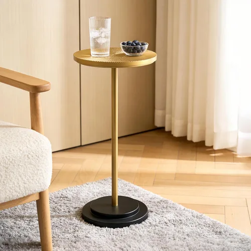 Vista 14 de COVLON Mesa de bebidas, mesa de Martini tallada, mesa auxiliar pequeña, mesa de pedestal con base pesada para sala de estar, dormitorio, espacio
