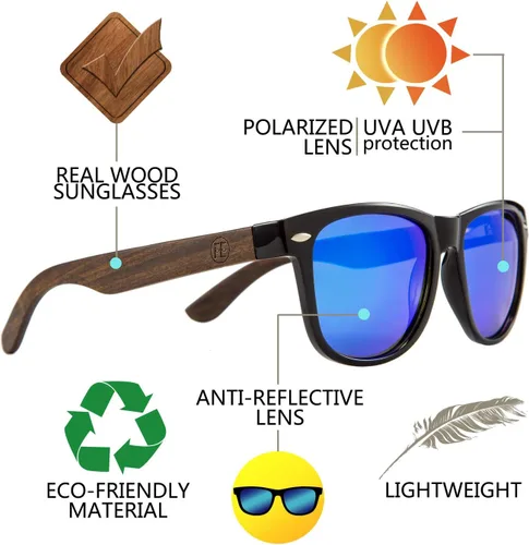 Vista 2 de FEISEDY Gafas de sol polarizadas de madera para mujeres y hombres, HD UV400, conducción de pesca, golf, B2448