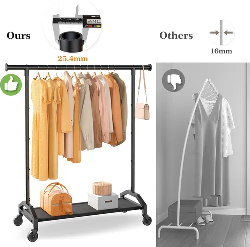 Vista 5 de Wiracks Perchero de ropa para colgar ropa resistente, estante para colgar ropa, perchero de 200 libras de capacidad, ruedas industriales de 1