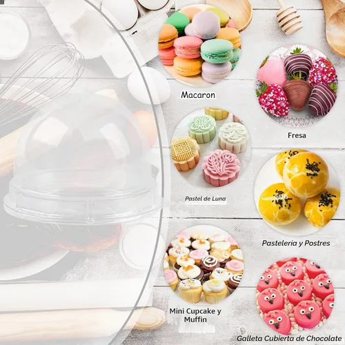 Vista 4 de TOFLEN - Mini recipientes de postre con tapas de cúpula, 100 unidades, base transparente Clear Plastic Individual Ore Cookie holder, Small Cake