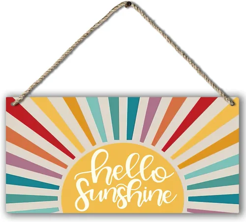 Vista 8 de Letrero abstracto de madera con estampado de sol y rayos de sol, estilo bohemio, para colgar en la pared, moderno de mediados de siglo, bohemio