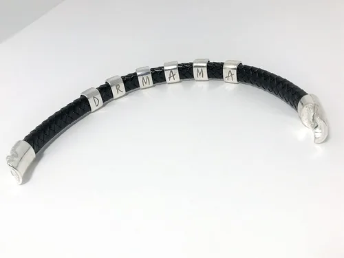 Vista 7 de Black Braided Leather and Silver Bracelet with Magnetic Clasp for Men and Women