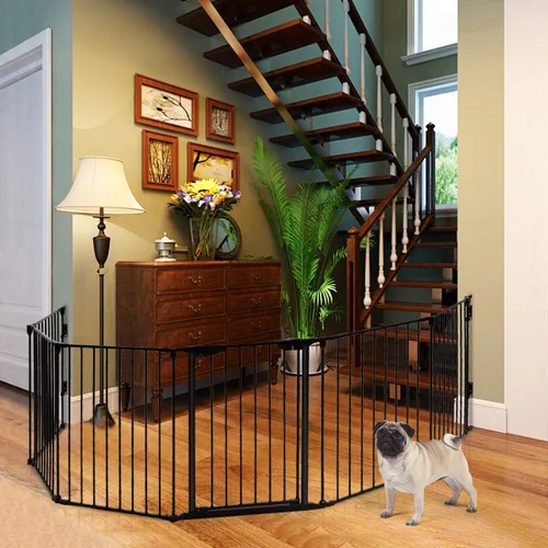 Vista 2 de Costzon Puerta de seguridad para bebés, valla de chimenea de 6 paneles, puerta plegable para bebé extra ancha para fácil con paneles