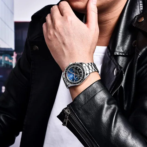 Vista 5 de BY BENYAR - Reloj analógico de cuarzo con cronógrafo para hombre, reloj de pulsera de acero inoxidable con fecha automática de 164.0ft, correa