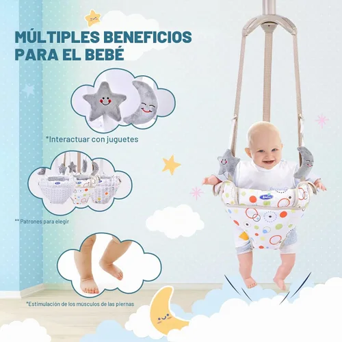 Vista 6 de Saltador de puerta para bebé, Saltarín para bebé con correa ajustable, Saltador de puerta para bebé para jugar en interiores/exteriores, Fácil