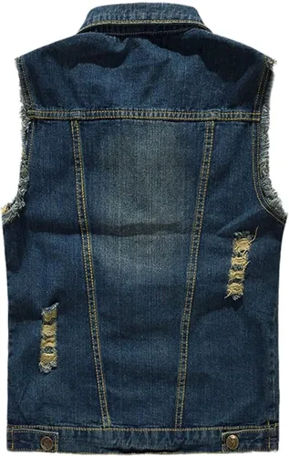 Vista 2 de NASKY Chaleco y chaqueta de mezclilla rasgados retro para hombre