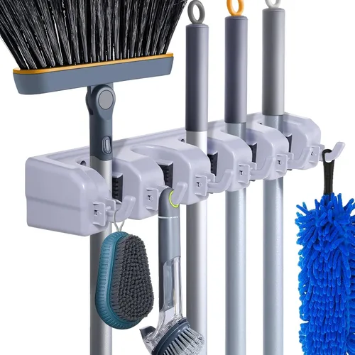 Vista 7 de HYRIXDIRECT Soporte de pared para escoba, soporte para trapeador, organizador de herramientas de jardín, garaje, lavandería, organizaciones