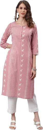 Vista 3 de Janasya Kurta de algodón estampado malva para mujer