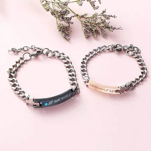 Vista 5 de redrain Juego de 2 pulseras ajustables para parejas, para él o ella, para aniversario, cumpleaños, día de San Valentín, regalos de Navidad