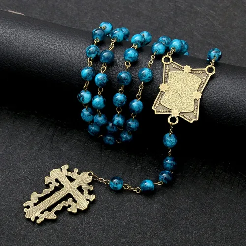Vista 54 de KOMI Rosario de cuentas católicas para mujer, collar de cuentas de rosario con cruz de crucifijo, perlas de cristal, rosario, rosarios, católicos