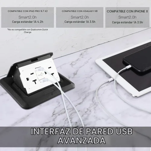 Vista 4 de Hoolerry Kit de 1 caja de cubierta de toma de corriente eléctrica de piso desplegable con cargador USB de 4.8 A, 20 amperios, impermeable