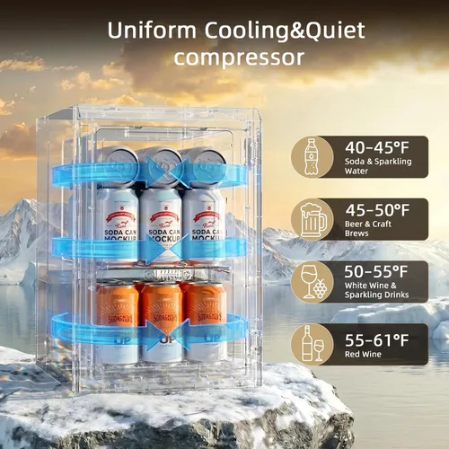 Vista 6 de Antarctic Star Mini refrigerador de 18 litros de 24 latas, refrigerador de bebidas con compresor silencioso, luz LED, refrigerador pequeño