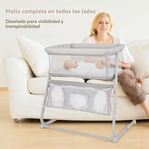 Vista 3 de INFANS - Moisés para bebé con pared de baja de malla, color beige