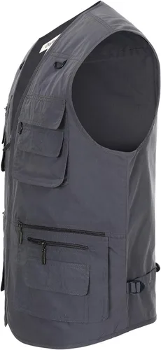 Vista 4 de Hbufnha Chaleco de viaje casual Safari para hombre, 16 bolsillos, chaleco de trabajo al aire libre, chaqueta sin mangas, chaqueta de pesca