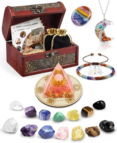 Vista 31 de Cristales y piedras curativas, juego de 21 piezas de cristales curativos, juego de 7 piedras de cristal de chakras, pirámide de selenita cruda