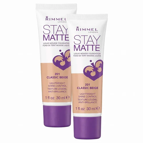 Vista 5 de 3 x Rimmel London Stay Matte - Base líquida mousse mate 30ml - 201 Beige clásico