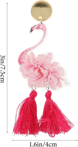 Vista 6 de Holibanna 1 par de aretes de flamenco Luau Party Pendientes de flamenco Pendientes de gota de flamenco Aretes de pájaro flamenco para mujer, aretes