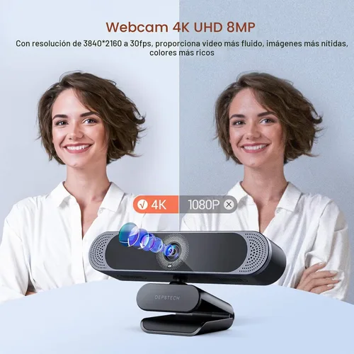 Vista 2 de DEPSTECH Cámara web 4K, DW49 HD 8MP equipada con cámara web de enfoque automático con sensor Sony con micrófono, cubierta de privacidad, cámara web