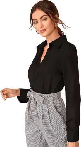 Vista 4 de SweatyRocks Blusa básica de gasa lisa con cuello y botones para mujer