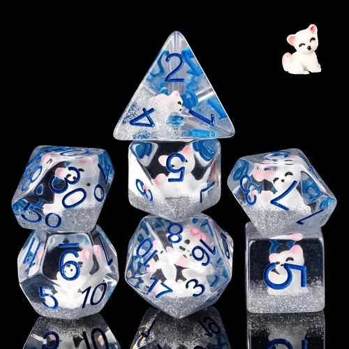 Vista 14 de Cusdie 8 dados DND, juego de dados poliédricos rellenos de animales, juego de dados de animales para juegos de rol, dados D&D