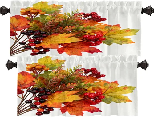 Vista 68 de Shrahala Orange Autumn Autumn Blackout Curtain Tiers, Fall Kitchen Valance Light Blocking Tier Drapes with Rod Pocket, 2 Pack 26 X 24 in
