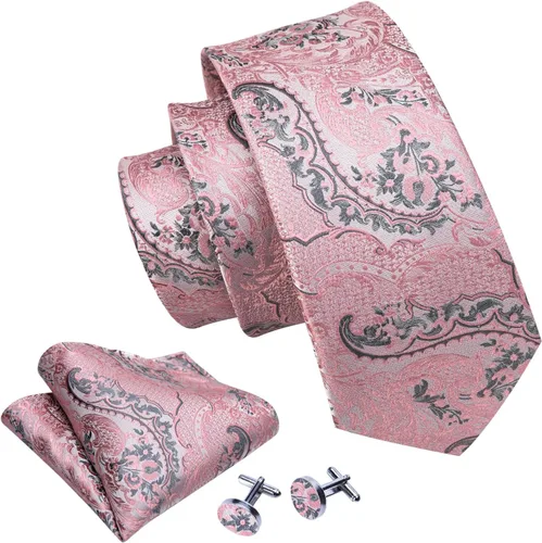 Vista 8 de Barry.Wang - Juego de corbata de seda para hombre, diseño de cachemira, pañuelo y gemelos de bolsillo