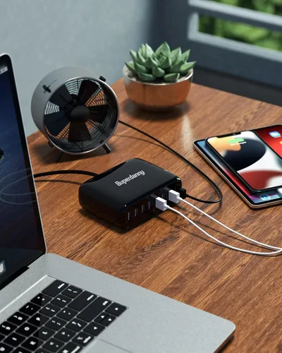 Vista 7 de Estación de carga USB, estación de carga de escritorio SUPERDANNY de 8 puertos para múltiples dispositivos, compatible con iPhone Negro