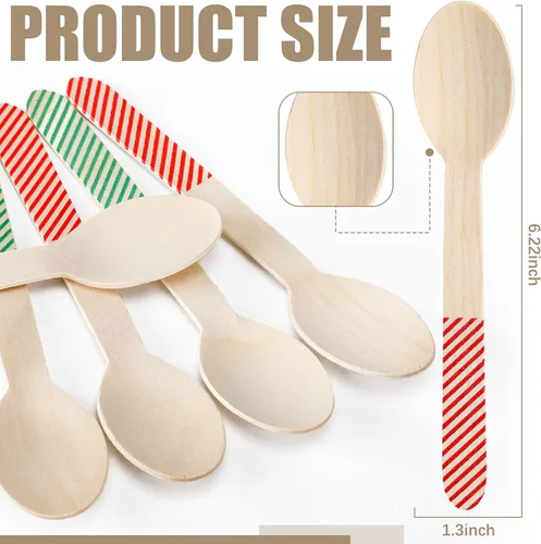 Vista 2 de Gerrii 100 unidades de suministros de barra de cacao caliente, cucharas desechables de madera de chocolate de Navidad de 6 pulgadas, cuchara