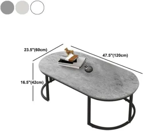 Vista 2 de Mesa de centro moderna de mármol ovalado, mesa de centro de mediados de siglo, marco de metal dorado, mesa de cóctel, para sala de estar, hogar