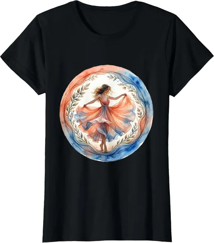 Vista 12 de Flowy Sundress Dancing in Ocean Breeze Design T-Shirt Purple
