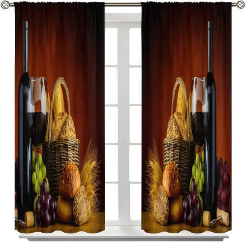 Vista 3 de YCness Cortinas de cocina de vino tinto, copas de vino tinto y blanco, cortinas de ventana con temática de vino tinto para dormitorio, cortina