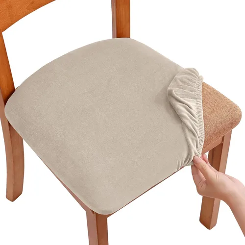 Vista 14 de Smiry - Fundas de asiento de terciopelo para silla de comedor, juego de 2, ajuste elástico, extraíbles y lavables, fundas protectoras de cojín