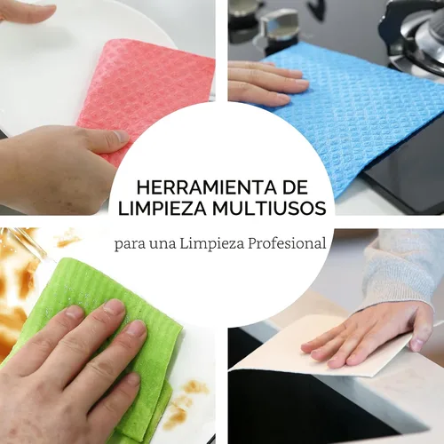 Vista 8 de Paños de esponja de celulosa sueca para platos, paquete de 10 paños de limpieza ecológicos, sin olor, reutilizables, para cocina, absorbente