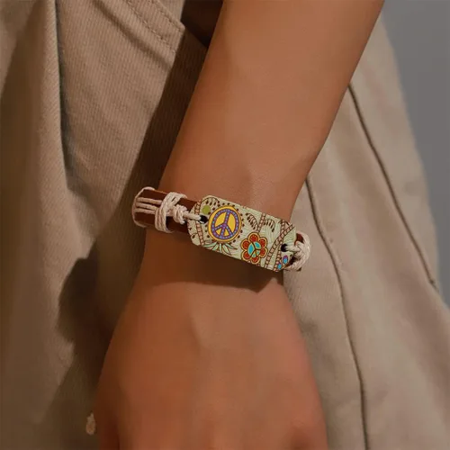 Vista 2 de Pulseras bohemias de cuero para mujeres, niñas y hombres