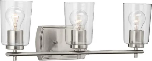 Vista 25 de Progress Lighting Adley Collection - Lámpara de tocador de baño tradicional con 3 luces, de cristal transparente, color negro mate, 7-5/8 x 23 Mate
