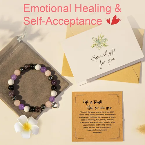 Vista 5 de Pulseras de regalo inspiradoras para mujer, pulseras de piedra natural curativa, regalos de recupérate pronto para mujeres, mejores amigas, hermanas