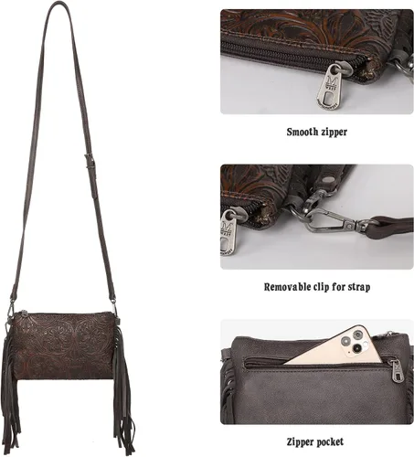 Vista 5 de Montana West Bolso cruzado estilo Western para mujer, bolso de mano de pulsera