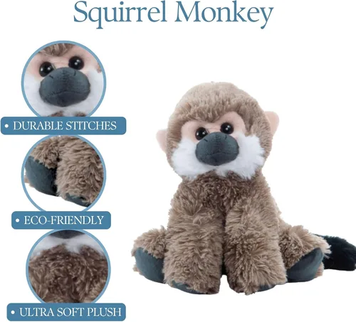 Vista 3 de The Petting Zoo Peluche de mono ardilla, regalos para niños, animales salvajes de la vida silvestre, juguete de peluche de mono de 9 pulgadas