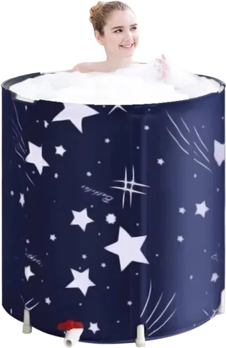 Vista 6 de Bañera plegable portátil, tina de baño ecológica, para cabina de ducha, engrosamiento con espuma térmica para mantener la temperatura (XL cielo azul)