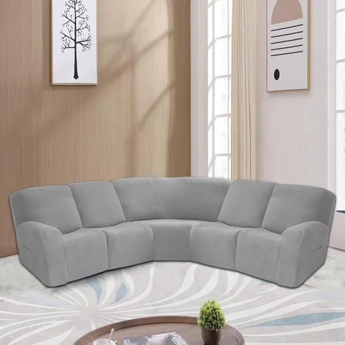 Vista 13 de ele ELEOPTION Funda reclinable seccional, fundas elásticas de terciopelo para sofá reclinable de 5 asientos, 7 piezas en forma de L, protector