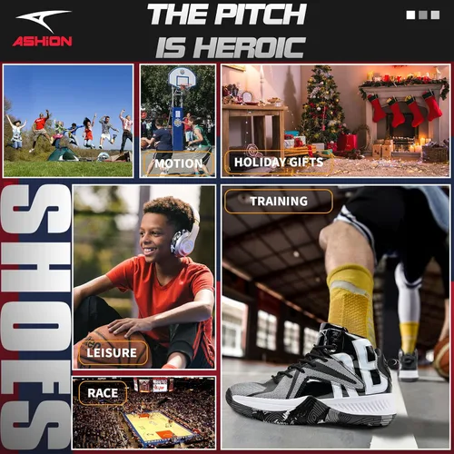 Vista 7 de ASHION Zapatos de baloncesto unisex para niños y niñas, tenis de caña alta, transpirables, con amortiguación al aire libre, zapatos deportivos