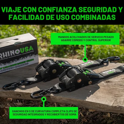 Vista 3 de Rhino USA Correas de carraca retráctiles (paquete de 2) - 2 pulgadas x 3 metros (1,376 kg de fuerza de rotura) - Correas de amarre auto-retractiles