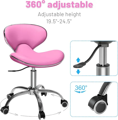 Vista 4 de Taburete enrollable ajustable multiusos con respaldo, silla de spa de dibujo, silla de tatuaje para salón médico, con ruedas giratorias 360