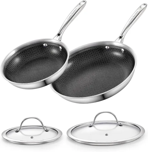 Vista 12 de Cooks Standard Sartén antiadherente híbrida de 8 pulgadas con revestimiento de varias capas, sartén de acero inoxidable con tapas de vidrio