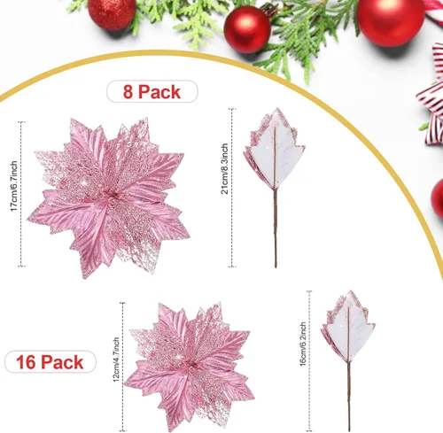 Vista 4 de Syhood Decoración para árbol de Navidad de 34 x 12 pulgadas, adornos grandes para árbol de Navidad y 24 flores de árbol de Navidad para decoración