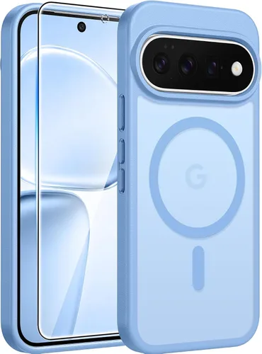 Vista 225 de FNTCASE Funda para iPhone 17 Pro: Fundas delgadas translúcidas de color azul claro compatibles con MagSafe, protección completa de la cámara