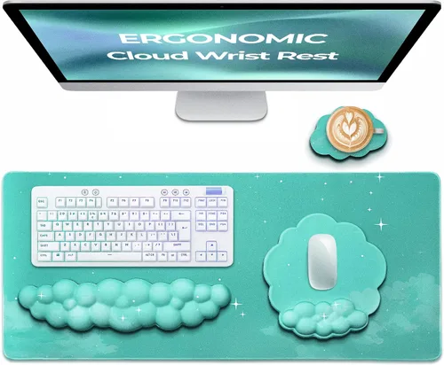 Vista 11 de Juego de Reposamuñecas para Teclado y Mouse de Calidad Premium en Forma de Nube – Accesorios de Escritorio Ergonómicos de Espuma Viscoelástica