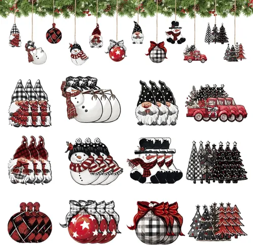 Vista 9 de Horaldaily 36 adornos colgantes de madera para fiestas de Navidad, gnomo, muñeco de nieve, camión, decoración colgante para Navidad, Navidad