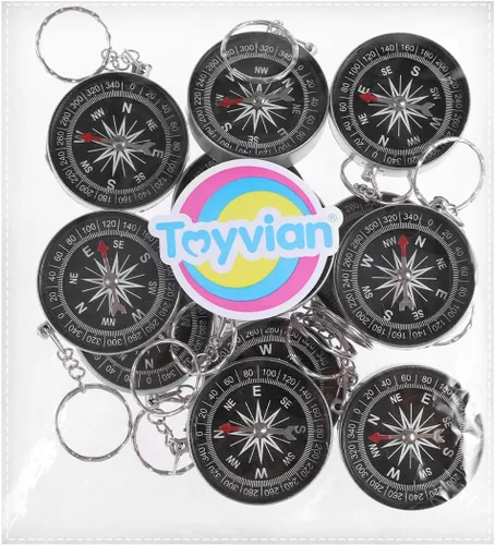 Vista 7 de Toyvian 12 llaveros de brújula – Colgante de brújula pirata de aleación para niños, recuerdos de fiesta temática de viaje, decoraciones